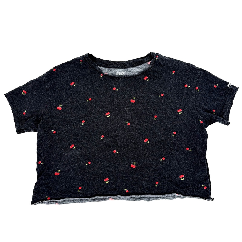 Victorias Secret PINK Cherry Crop Top Tee Black XS